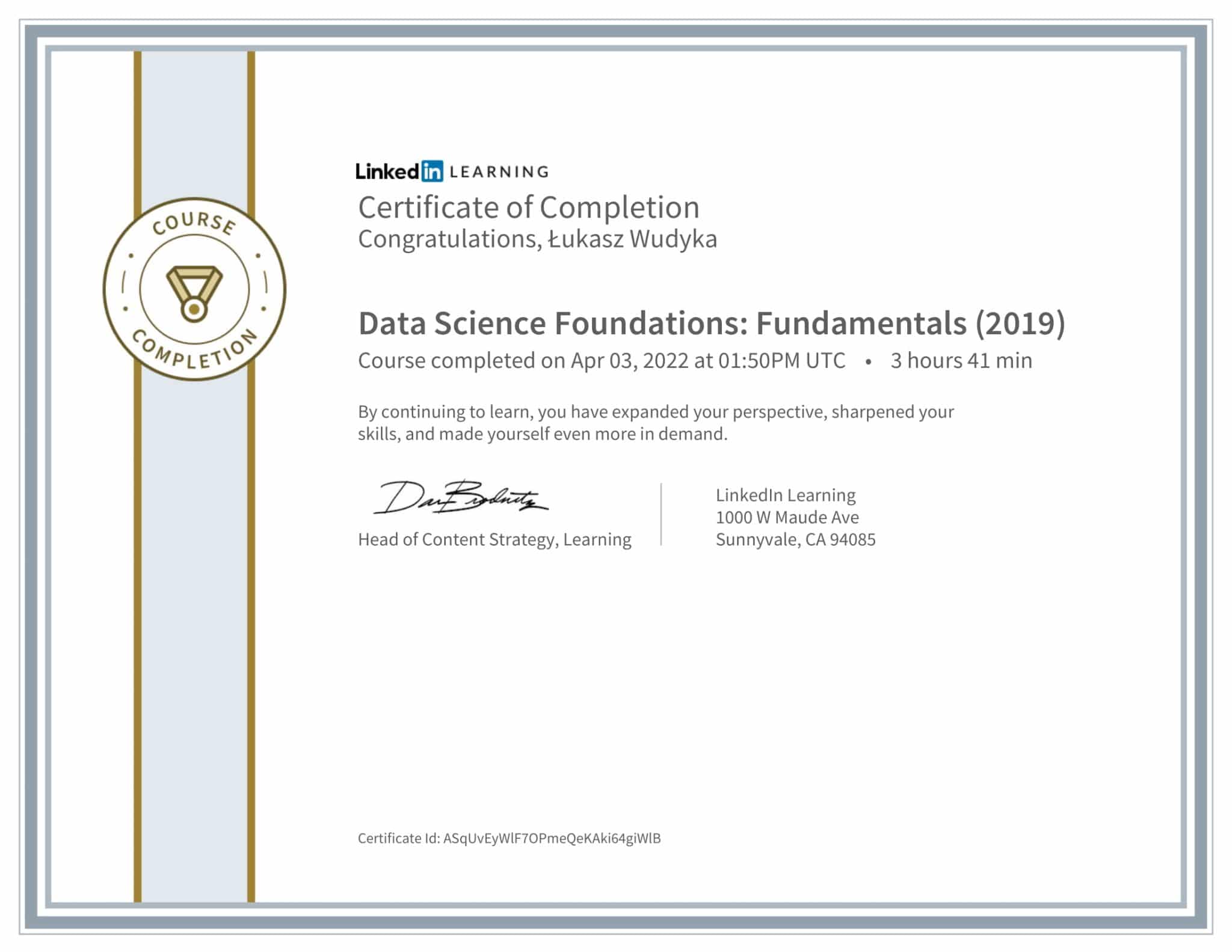 CertificateOfCompletion_Data Science Foundations Fundamentals 2019-1